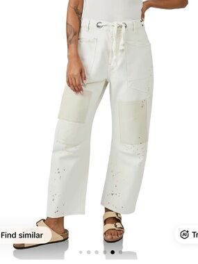 NWT - White Wide-Leg Baggy Barrel Horseshoe Jeans for Women